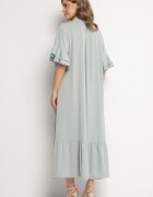 new collection Rochie tip cămașă Verde deschis cu volan decorativ Daviravie