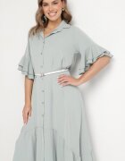 new collection Rochie tip cămașă Verde deschis cu volan decorativ Daviravie