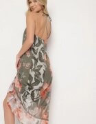 new collection Rochie verde închis din plasă cu vâscoză și imprimeu floral Izaleira