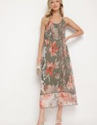 new collection Rochie verde închis din plasă cu vâscoză și imprimeu floral Izaleira