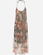 new collection Rochie verde închis din plasă cu vâscoză și imprimeu floral Izaleira