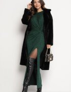 new collection Rochie Verde închis din Viscoză Decorată cu Legătură și Fir Metalic Ellinira