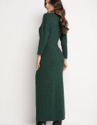 new collection Rochie Verde închis din Viscoză Decorată cu Legătură și Fir Metalic Ellinira