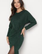 new collection Rochie Verde închis din Viscoză Decorată cu Legătură și Fir Metalic Ellinira