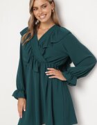 new collection Rochie Verde închisă Cloș cu croi petrecut cu volane Celonara