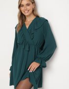 new collection Rochie Verde închisă Cloș cu croi petrecut cu volane Celonara