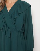 new collection Rochie Verde închisă Cloș cu croi petrecut cu volane Celonara