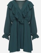 new collection Rochie Verde închisă Cloș cu croi petrecut cu volane Celonara