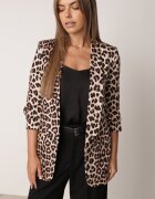 new collection Sacou bej cu mâneci 3/4 cu imprimeu leopard și revere decorative Dittia