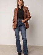 new collection Sacou Maro din Imitație de Piele Neîncheiat cu Mânecă încrețită Libe