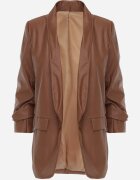 new collection Sacou Maro din Imitație de Piele Neîncheiat cu Mânecă încrețită Libe