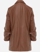 new collection Sacou Maro din Imitație de Piele Neîncheiat cu Mânecă încrețită Libe