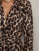 new collection Sacou Maro Neîncheiat Imprimat Leopard cu curea și pernuțe de umăr Letaril