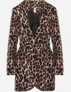 new collection Sacou Maro Neîncheiat Imprimat Leopard cu curea și pernuțe de umăr Letaril