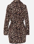 new collection Sacou Maro Neîncheiat Imprimat Leopard cu curea și pernuțe de umăr Letaril