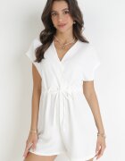 new collection Salopetă Albă Scurtă cu Mânecă Scurtă și Șnur în Talie Aliaa