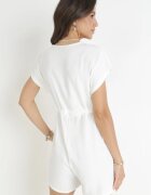 new collection Salopetă Albă Scurtă cu Mânecă Scurtă și Șnur în Talie Aliaa