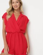 new collection Salopetă Roșie cu Pantaloni Scurți și Decolteu Petrecut din Viscoză Polisse