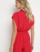 new collection Salopetă Roșie cu Pantaloni Scurți și Decolteu Petrecut din Viscoză Polisse