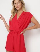 new collection Salopetă Roșie cu Pantaloni Scurți și Decolteu Petrecut din Viscoză Polisse