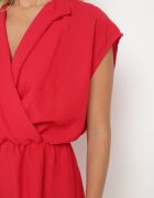 new collection Salopetă Roșie cu Pantaloni Scurți și Decolteu Petrecut din Viscoză Polisse