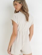 new collection Salopetă Scurtă Bej cu mânecă scurtă și elastic în talie Aliaa