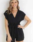 new collection Salopetă scurtă neagră cu mânecă scurtă și șnur în talie Aliaa