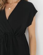 new collection Salopetă scurtă neagră cu mânecă scurtă și șnur în talie Aliaa