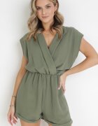 new collection Salopetă verde închis cu pantaloni scurți și decolteu petrecut din Viscoză Polisse