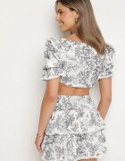 new collection Set Alb-Negru Fustă cu Volane și Bluză cu Legătură Halenea