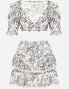 new collection Set Alb-Negru Fustă cu Volane și Bluză cu Legătură Halenea