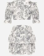 new collection Set Alb-Negru Fustă cu Volane și Bluză cu Legătură Halenea