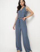 new collection Set Albastru Vestă cu decolteu în V și Pantaloni largi cu legătură Sadonelle
