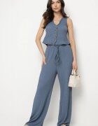 new collection Set Albastru Vestă cu decolteu în V și Pantaloni largi cu legătură Sadonelle