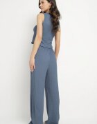 new collection Set Albastru Vestă cu decolteu în V și Pantaloni largi cu legătură Sadonelle