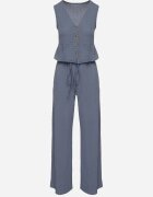 new collection Set Albastru Vestă cu decolteu în V și Pantaloni largi cu legătură Sadonelle
