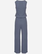 new collection Set Albastru Vestă cu decolteu în V și Pantaloni largi cu legătură Sadonelle