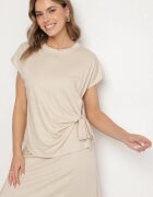 new collection Set Bej cu Viscoză Fustă și Bluză cu Legătură Davissael