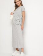 new collection Set Gri din Viscoză Fustă și Bluză cu Legătură Davissael