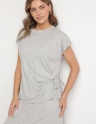 new collection Set Gri din Viscoză Fustă și Bluză cu Legătură Davissael