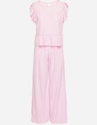 new collection Set Roz din Viscoză Pantaloni Largi și Bluză cu Volane Villimi
