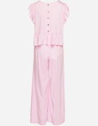 new collection Set Roz din Viscoză Pantaloni Largi și Bluză cu Volane Villimi