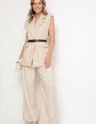 new collection Vestă bej de costum Oversize cu nasture și curea Melazi