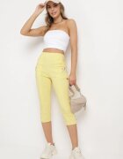 new fashion Pantaloni 3/4 Galbene cu Bandă Elastică în Talie și Fermoare Leazira