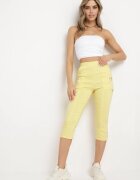 new fashion Pantaloni 3/4 Galbene cu Bandă Elastică în Talie și Fermoare Leazira