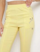 new fashion Pantaloni 3/4 Galbene cu Bandă Elastică în Talie și Fermoare Leazira