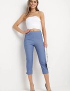 new fashion Pantaloni Albaștri trei sferturi cu elastic în talie și legătură Cidasara