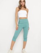 new fashion Pantaloni Menta 3/4 cu Bandă Elastică în Talie și Fermoare Leazira