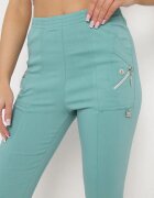 new fashion Pantaloni Menta 3/4 cu Bandă Elastică în Talie și Fermoare Leazira