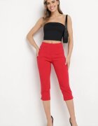 new fashion Pantaloni Roșii 3/4 cu bandă elastică în talie și șnur Cidasara